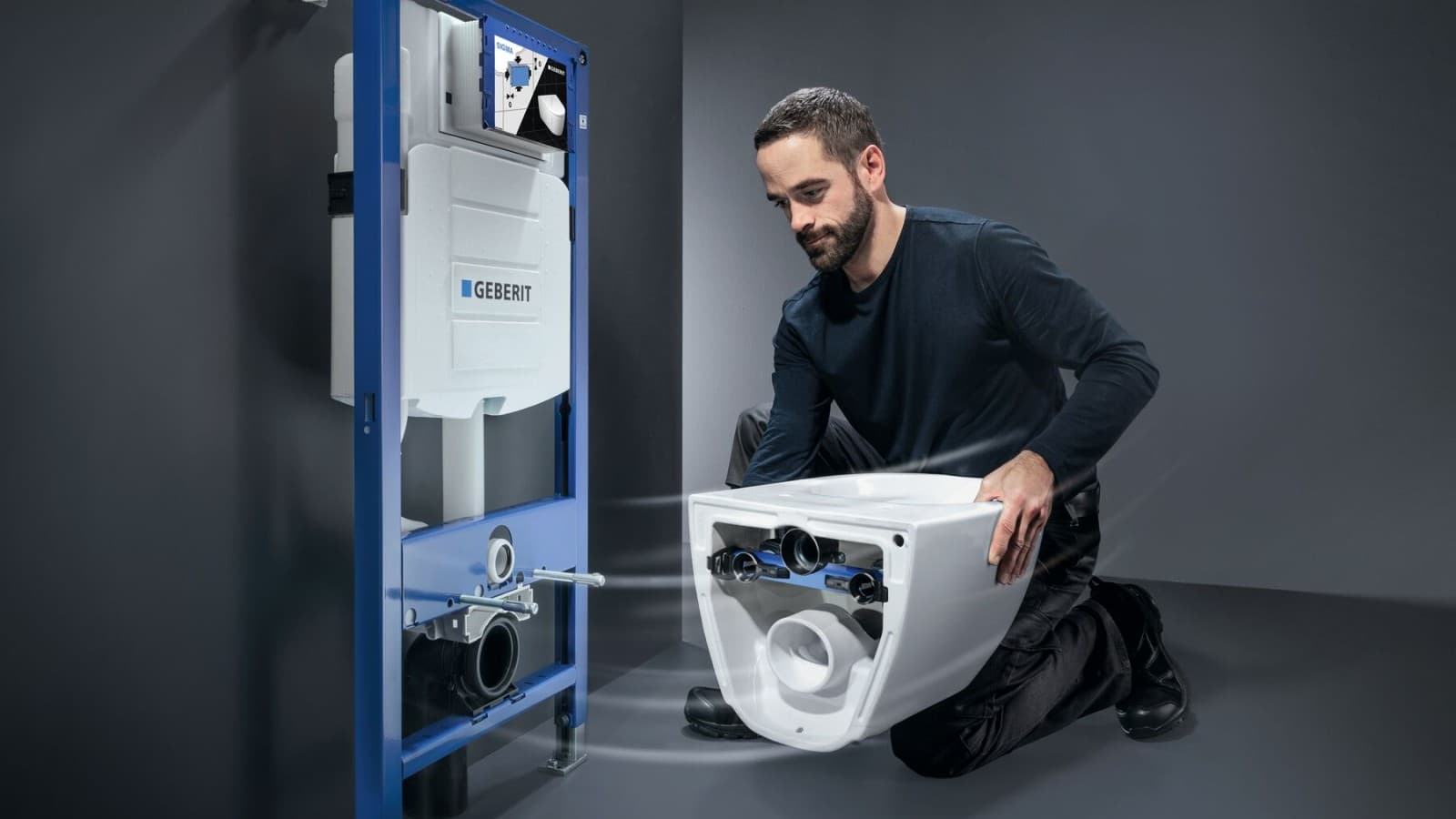 Geberit Sigma 은폐 수조와 Geberit Acanto 변기로 구성된 배관 기술자 장착형 변기 시스템 Geberit Sigma 은폐 수조와 Geberit Acanto 변기로 구성된 배관 기술자 장착형 변기 시스템
